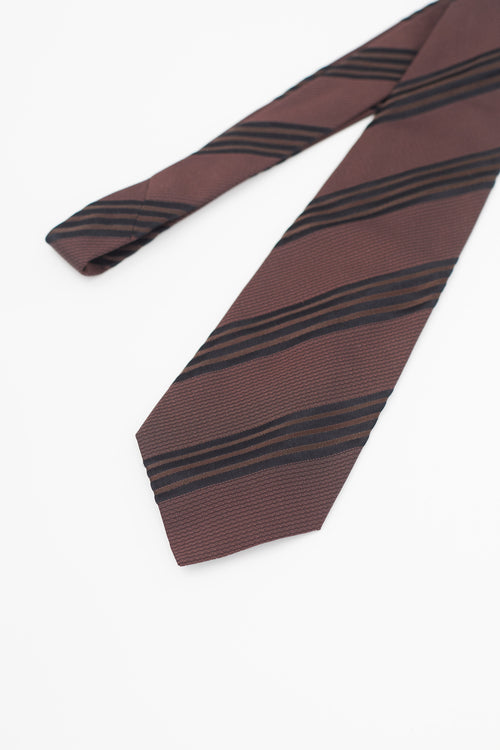 Saint Laurent Burgundy 
Black Silk Stripe Tie