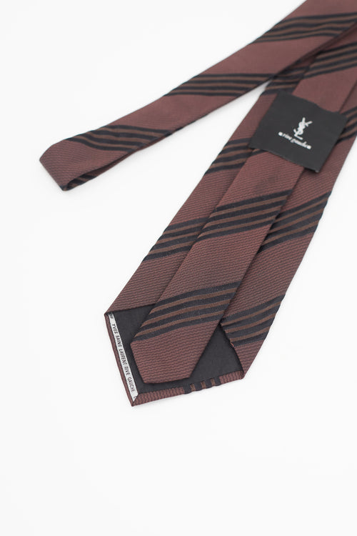 Saint Laurent Burgundy 
Black Silk Stripe Tie