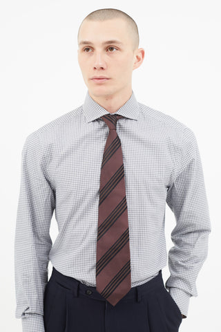 Saint Laurent Burgundy 
Black Silk Stripe Tie