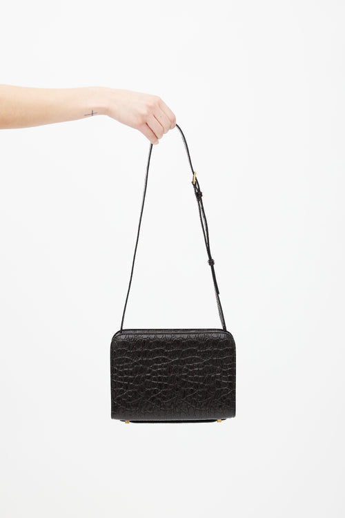 Saint Laurent Dark Brown Embossed Leather Reversed Shoulder Bag