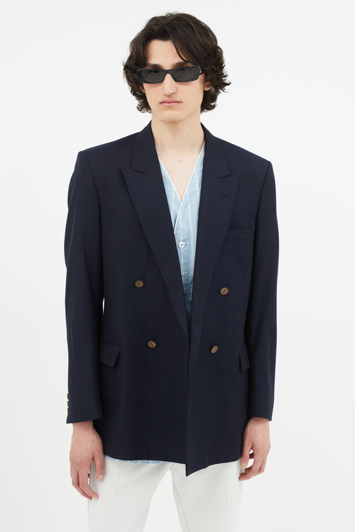 Saint Laurent Navy Wool Double Breasted Blazer