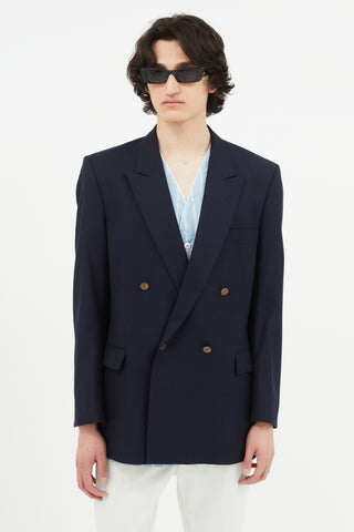 Saint Laurent Navy Wool Double Breasted Blazer