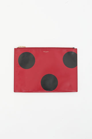 Saint Laurent Red 
Black Large Dot Zipped Pouch