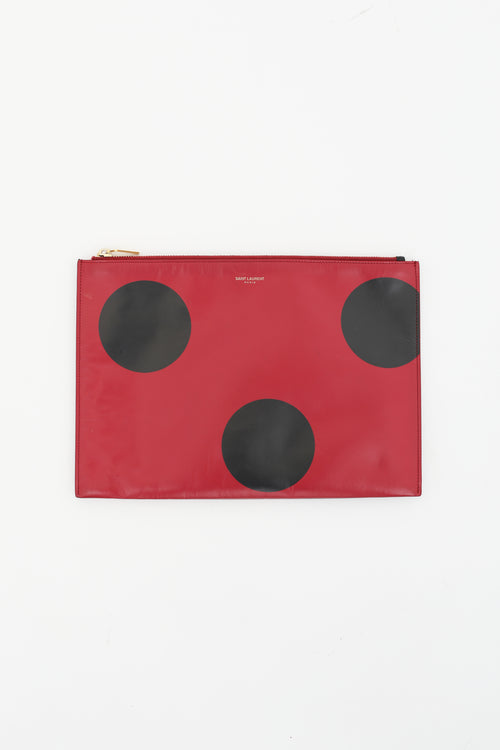 Saint Laurent Red 
Black Large Dot Zipped Pouch