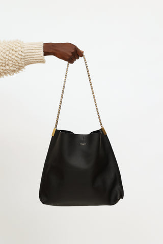 Saint Laurent Black Smooth Leather Suzanne Medium Hobo Chain Bag