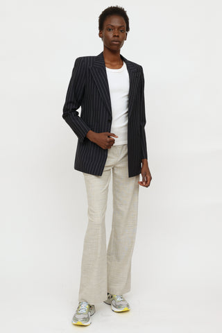 Navy Pinstripe Single Button Blazer Saint Laurent