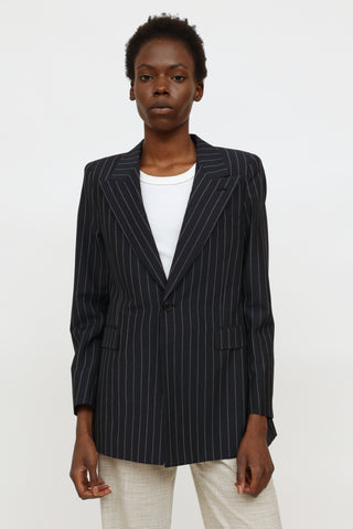 Navy Pinstripe Single Button Blazer Saint Laurent