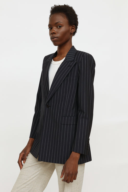 Navy Pinstripe Single Button Blazer Saint Laurent