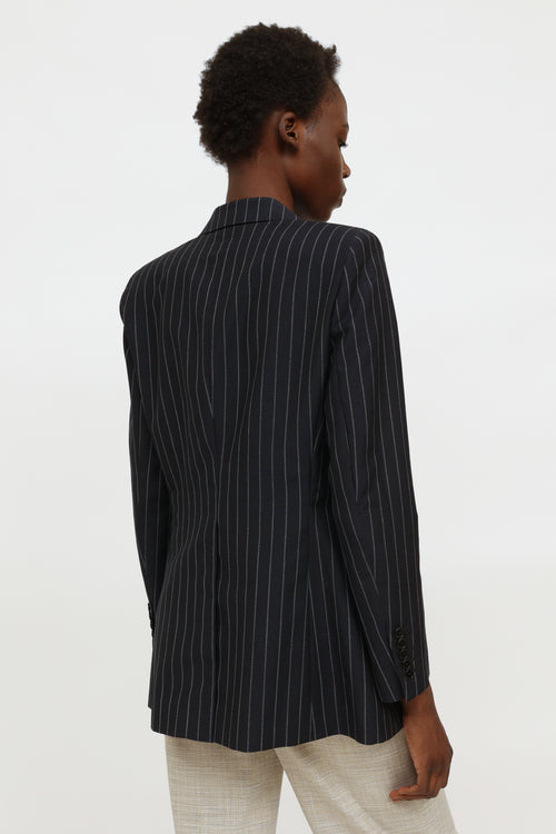 Navy Pinstripe Single Button Blazer Saint Laurent