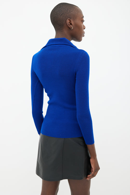 Salvatore Ferragamo Cobalt Blue FF Logo Asymmetrical Hardware Sweater