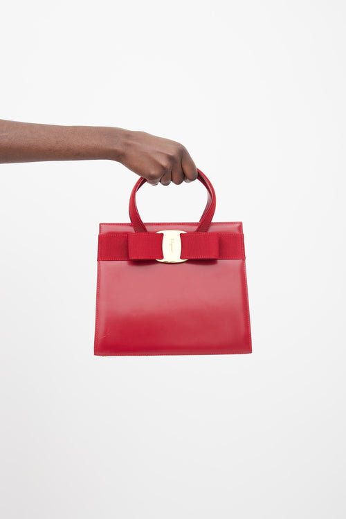 Salvatore Ferragamo Red Leather Vara Bow Shoulder Bag