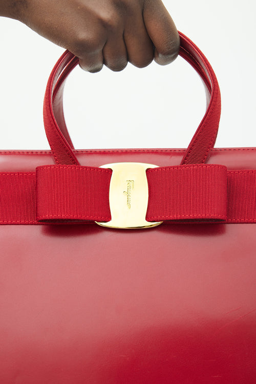 Salvatore Ferragamo Red Leather Vara Bow Shoulder Bag