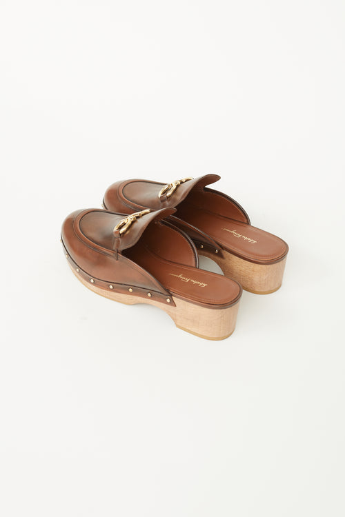 Salvatore Ferragamo Brown Leather Cleome Clogs Platform Mule