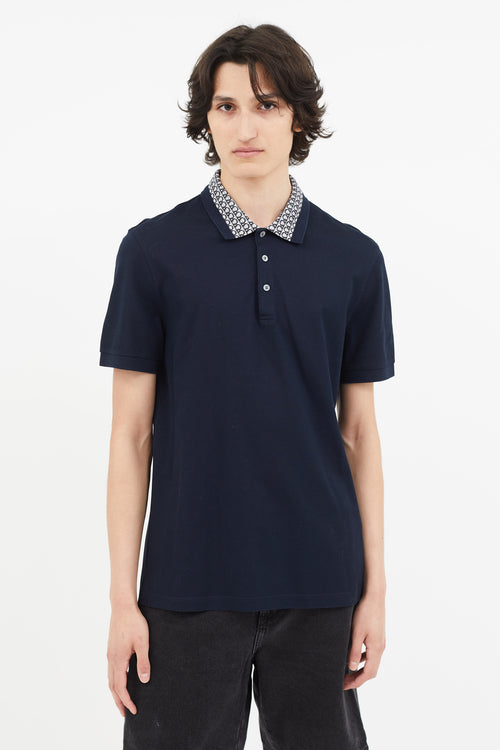 Salvatore Ferragamo Navy Monogram Collar Polo