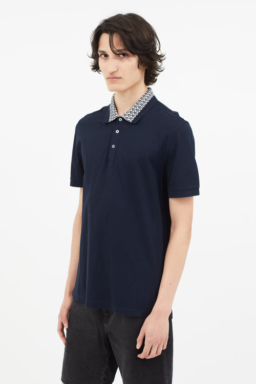 Salvatore Ferragamo Navy Monogram Collar Polo