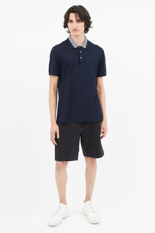 Salvatore Ferragamo Navy Monogram Collar Polo