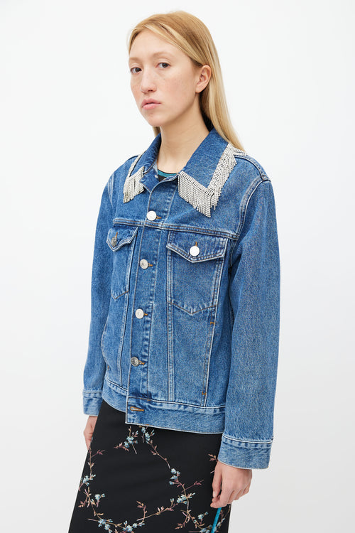 Sandro Blue Denim 
Silver-Tone Fringe Jacket