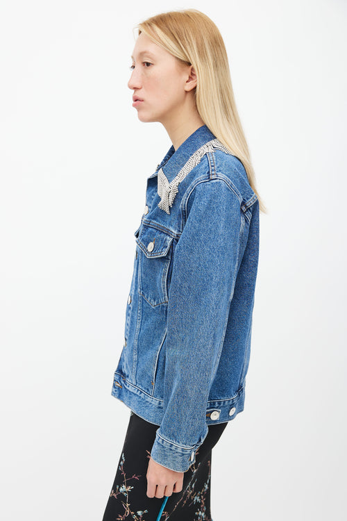 Sandro Blue Denim 
Silver-Tone Fringe Jacket