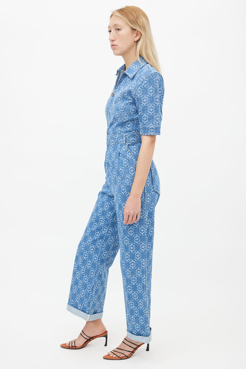 Sandro Blue Monogram Pattern Denim Jumpsuit