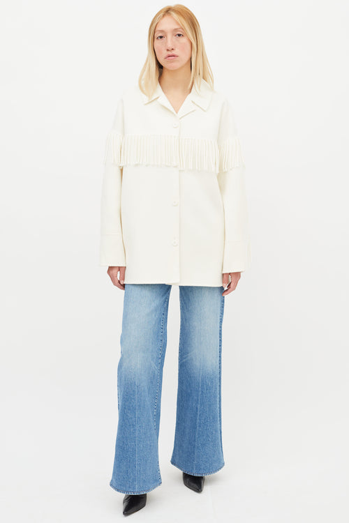 Sandro Cream Fringe Trim Wool Jacket