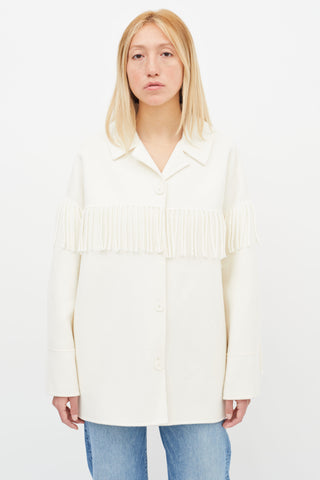 Sandro Cream Fringe Trim Wool Jacket