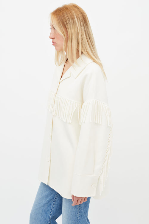 Sandro Cream Fringe Trim Wool Jacket