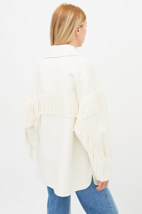 Sandro Cream Fringe Trim Wool Jacket