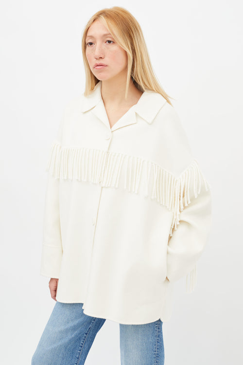 Sandro Cream Fringe Trim Wool Jacket