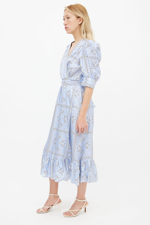 Sandro Light Blue 
White Silk  Enrika Paisley Wrap Dress