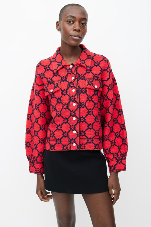 Sandro Red 
Navy Cotton Woven Pattern Jacket