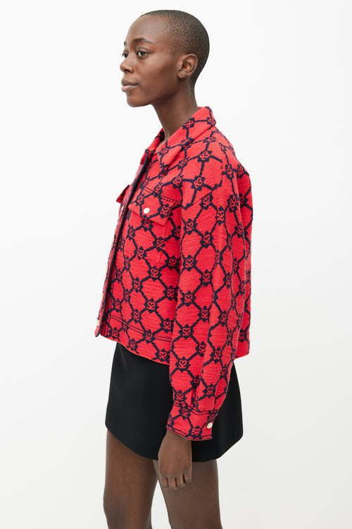 Sandro Red 
Navy Cotton Woven Pattern Jacket