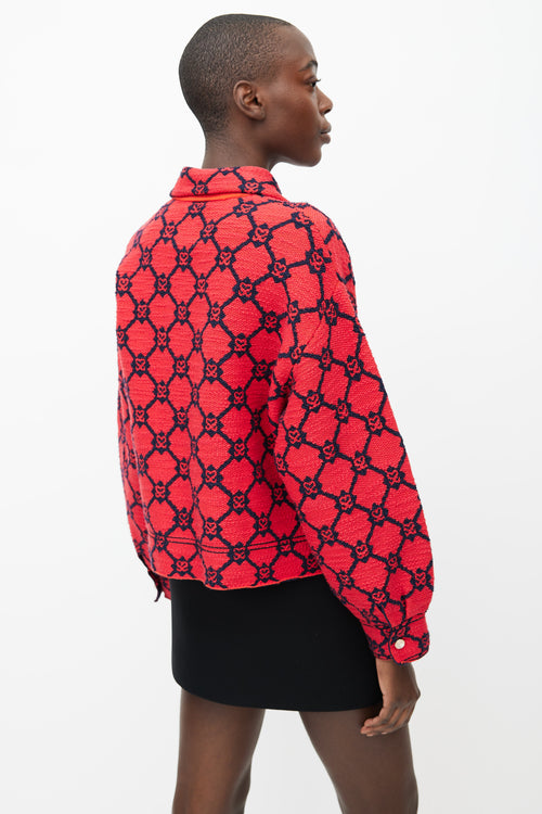 Sandro Red 
Navy Cotton Woven Pattern Jacket