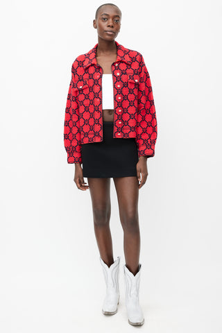 Sandro Red 
Navy Cotton Woven Pattern Jacket