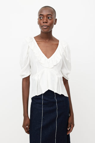 Sandro White Ruffled Blouse