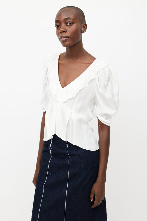 Sandro White Ruffled Blouse