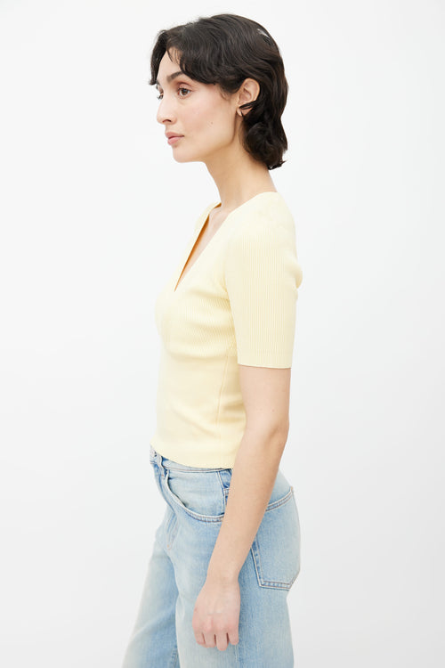 Sandro Yellow Ribbed V-Neck Short Sleeve Top