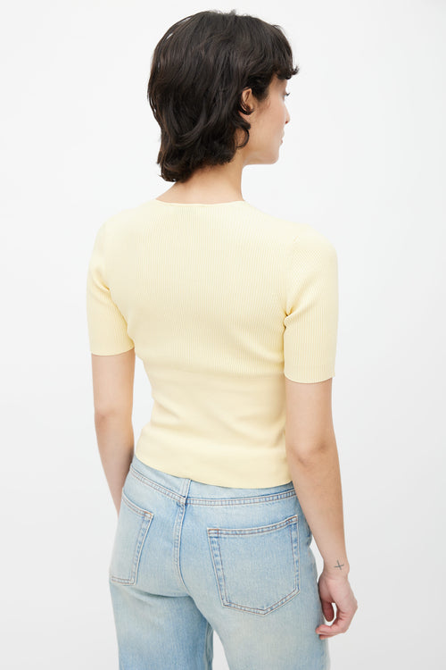 Sandro Yellow Ribbed V-Neck Short Sleeve Top