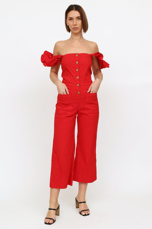 Sea Red Ruffle Sleeve Jumpsuit