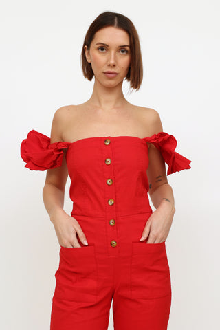 Sea Red Ruffle Sleeve Jumpsuit