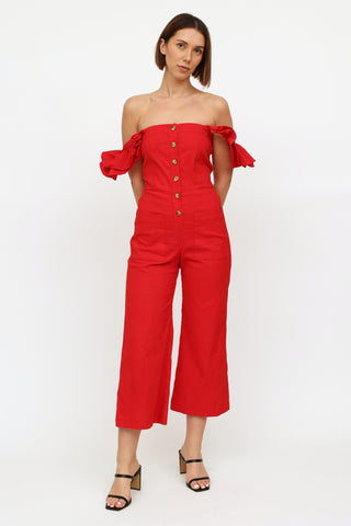 Sea Red Ruffle Sleeve Jumpsuit