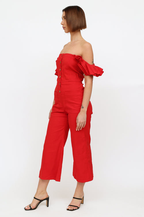 Sea Red Ruffle Sleeve Jumpsuit