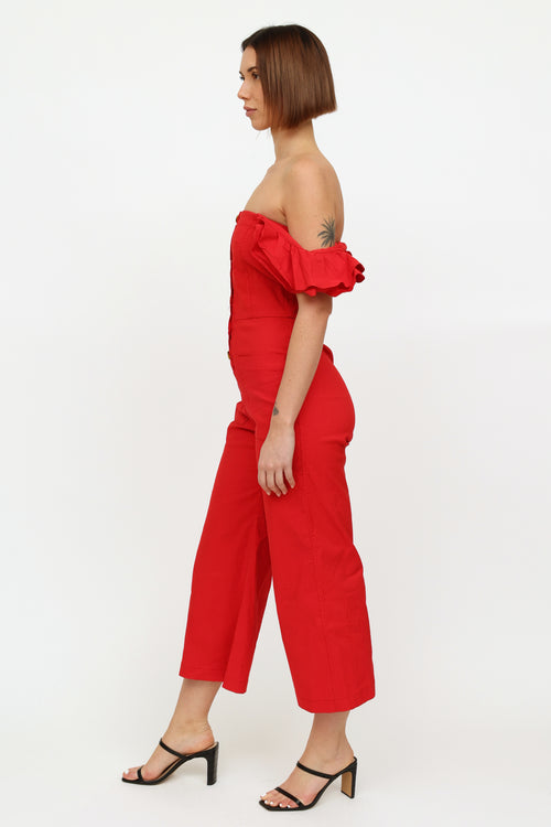 Sea Red Ruffle Sleeve Jumpsuit