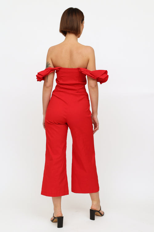 Sea Red Ruffle Sleeve Jumpsuit