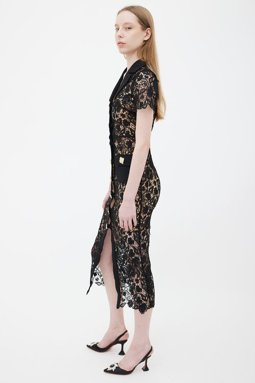 Self Portrait Black Magnolia Lace Midi Dress