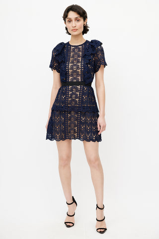 Self-Portrait Navy Lace A-Line Dress