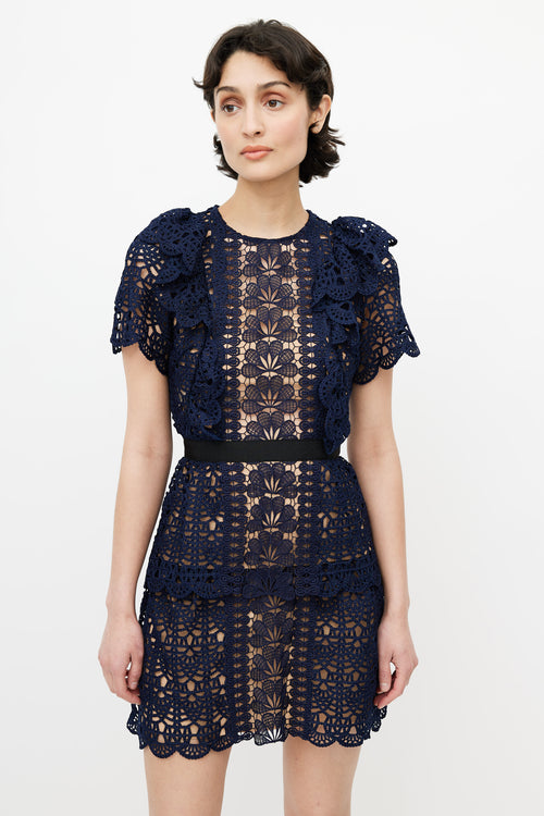 Self-Portrait Navy Lace A-Line Dress