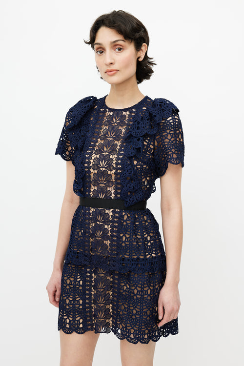 Self-Portrait Navy Lace A-Line Dress