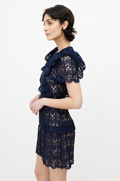 Self-Portrait Navy Lace A-Line Dress