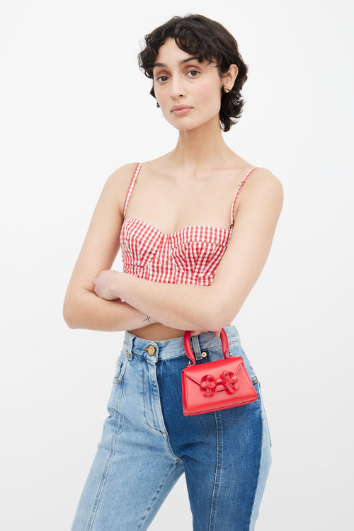 Self Portrait Red Leather Bow Envelope Micro Shoulder Bag