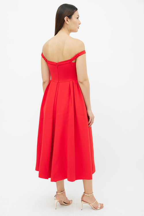 Self Portrait Red 
Silver-Tone Bow Embellished Midi  Dress